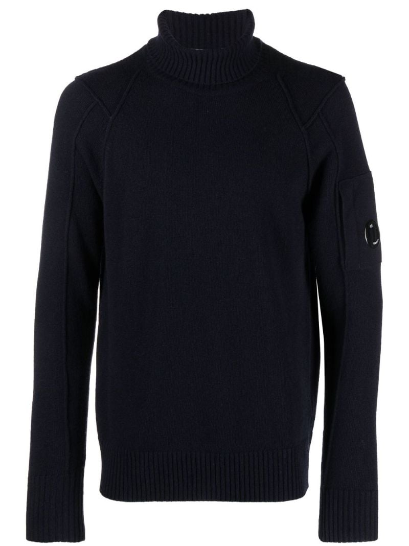 Blue Roll Neck Wool Sweater