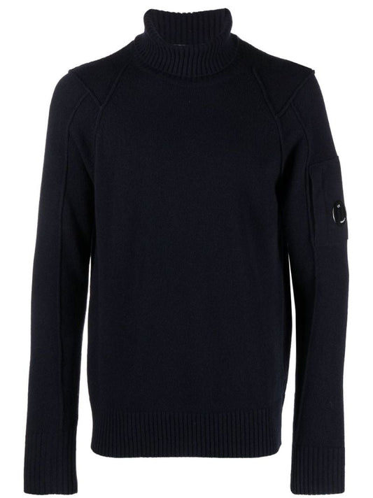 Blue Roll Neck Wool Sweater
