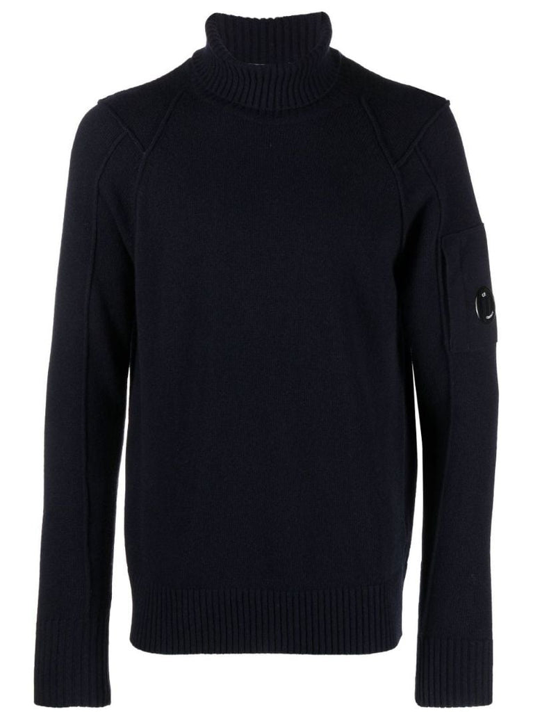 Blue Roll Neck Wool Sweater