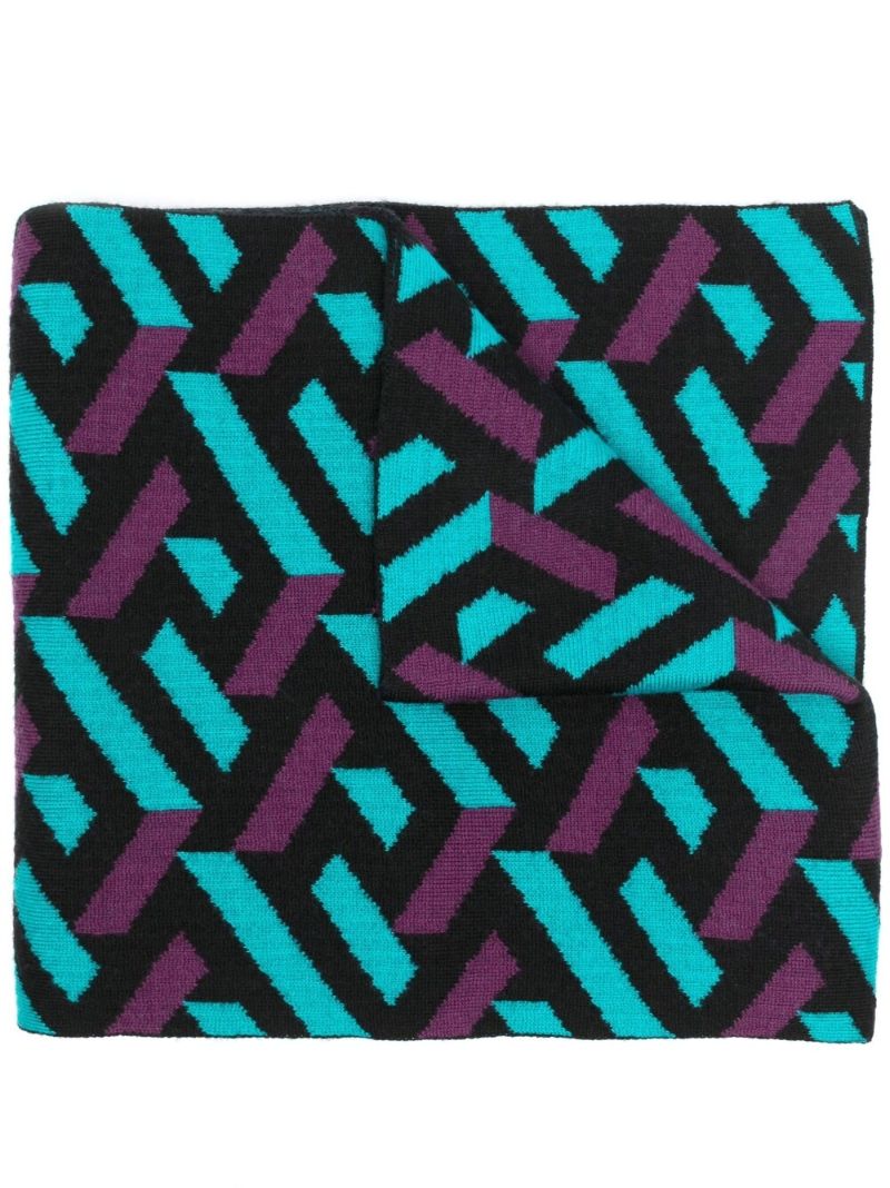 Blue La Greca Printed Wool Scarf