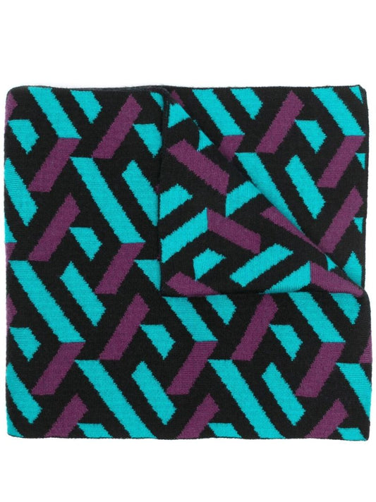 Blue La Greca Printed Wool Scarf