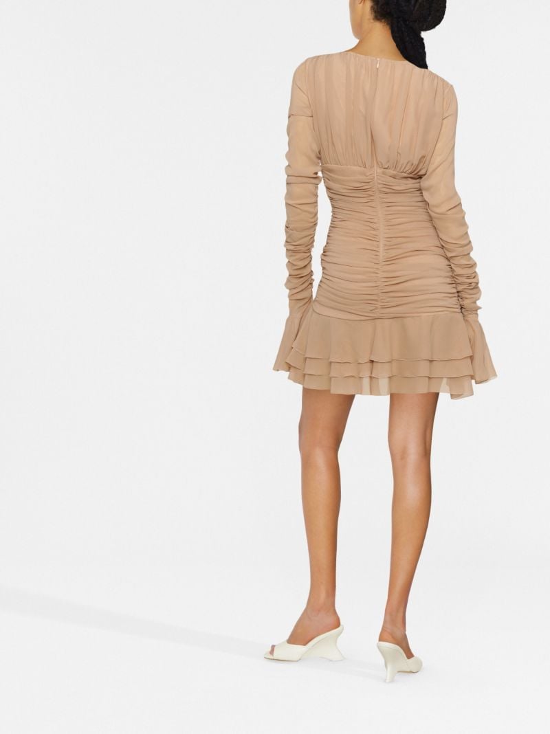 Neutral Ruched Silk Mini Dress