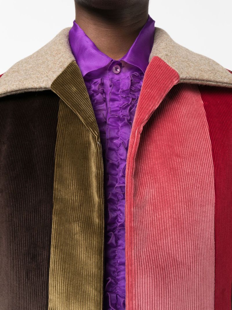 Brown Striped Corduroy Wool Coat