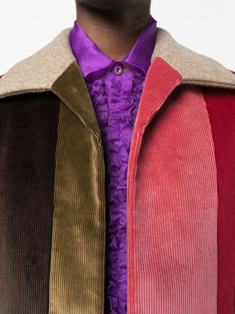 Brown Striped Corduroy Wool Coat