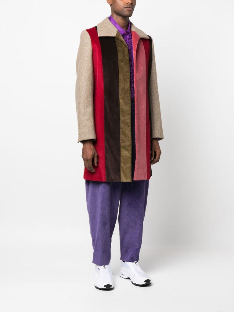 Brown Striped Corduroy Wool Coat