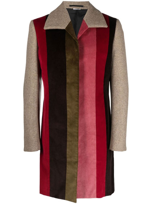 Brown Striped Corduroy Wool Coat
