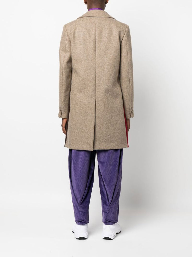 Brown Striped Corduroy Wool Coat