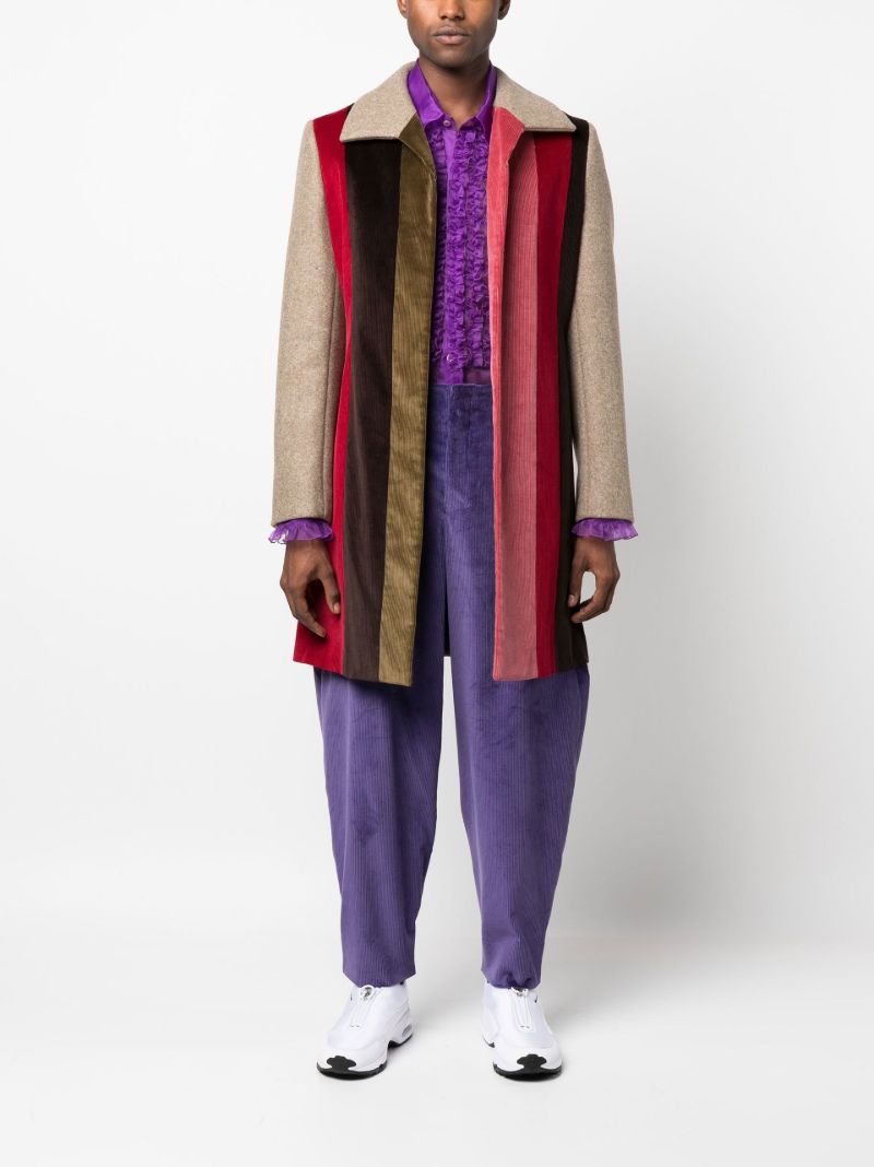 Brown Striped Corduroy Wool Coat