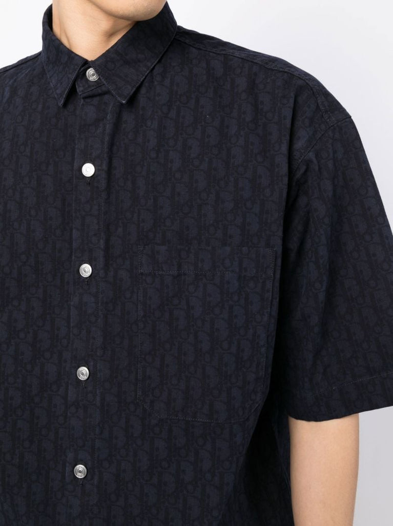Navy Short Sleeve Button-down Shirt