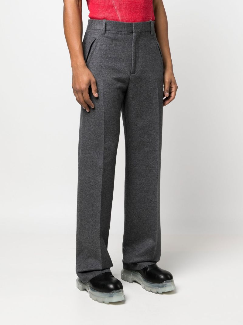 Grey Straight Flannel Wool Trousers