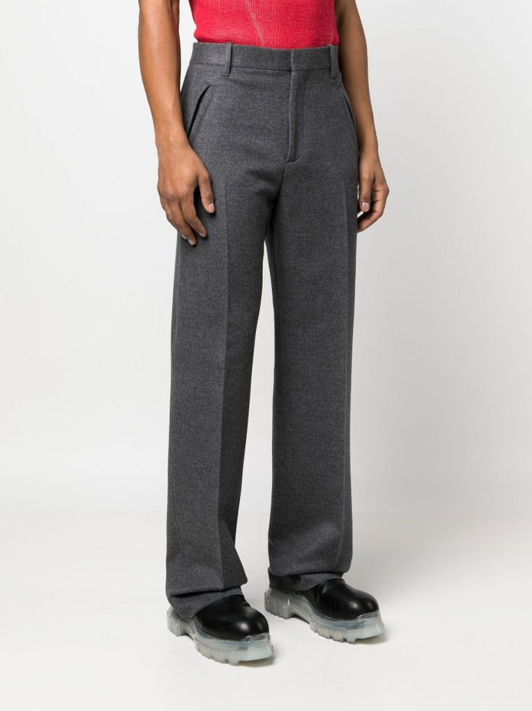 Grey Straight Flannel Wool Trousers