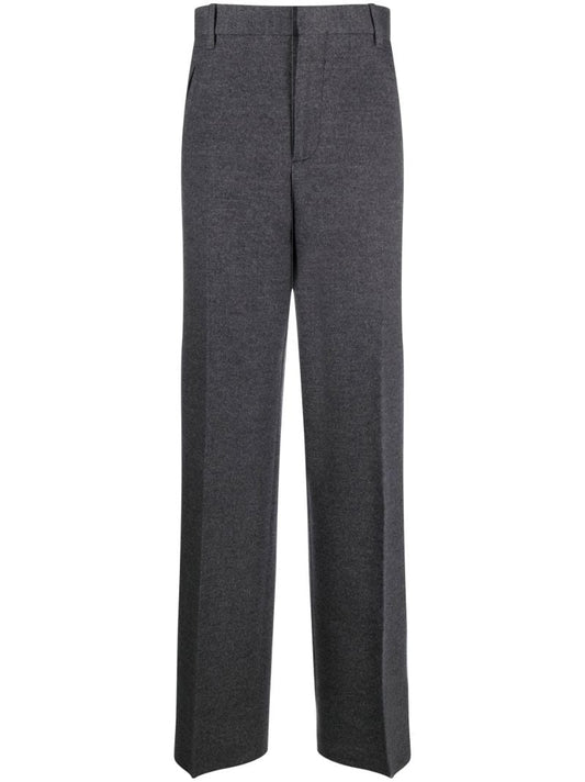 Grey Straight Flannel Wool Trousers