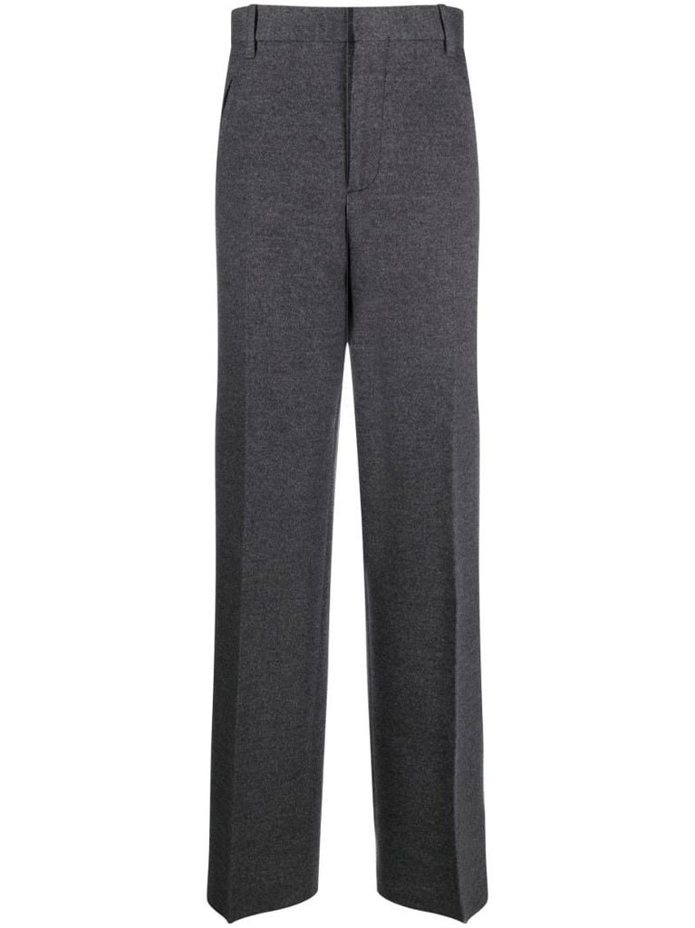 Grey Straight Flannel Wool Trousers