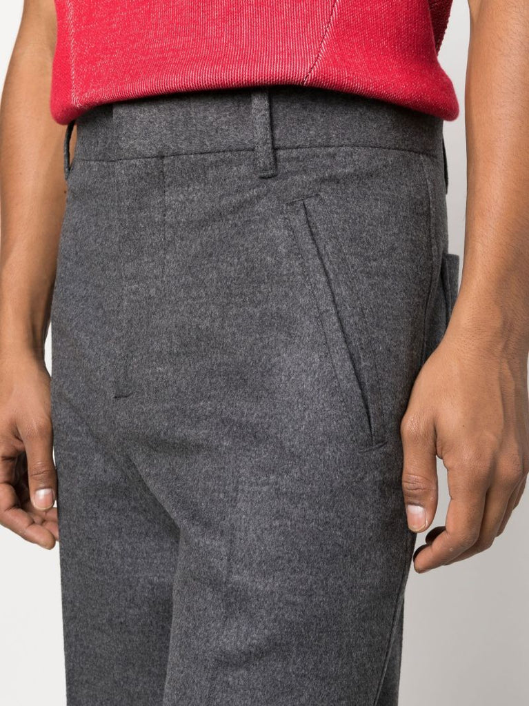 Grey Straight Flannel Wool Trousers
