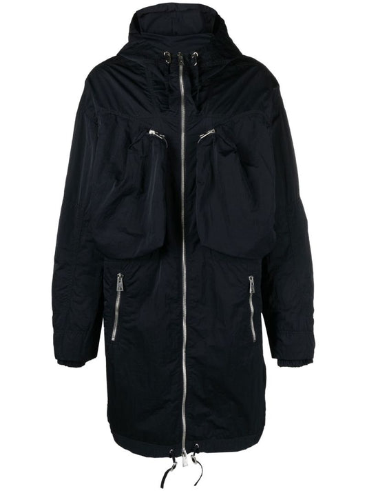 Blue Technical Hooded Parka Coat