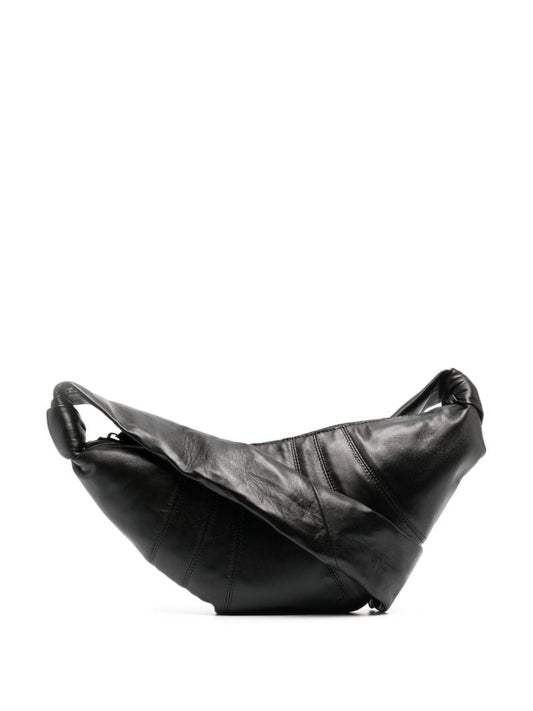 Black Croissant Small Leather Cross Body Bag