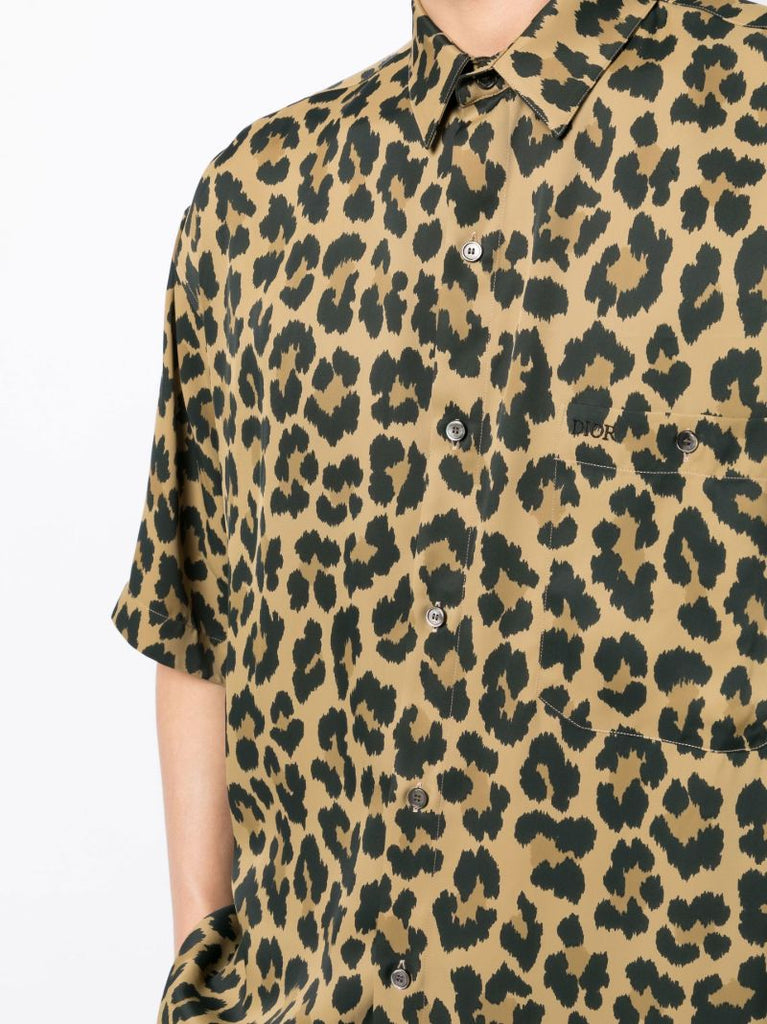 Brown Leopard Print Short Sleeve Shirt