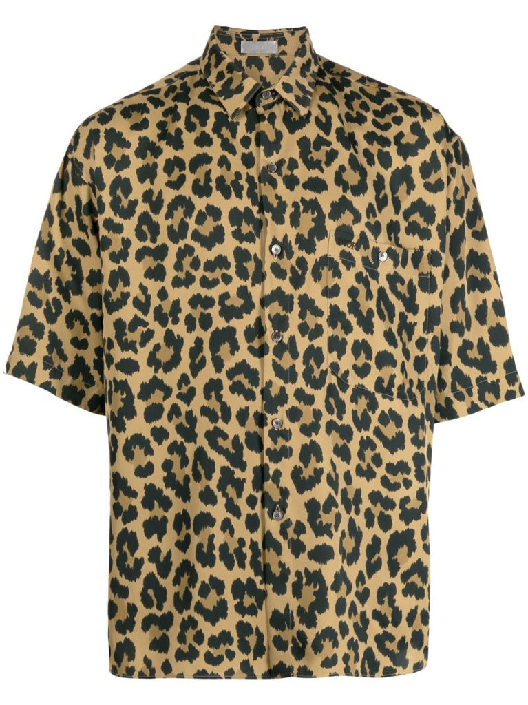 Brown Leopard Print Short Sleeve Shirt