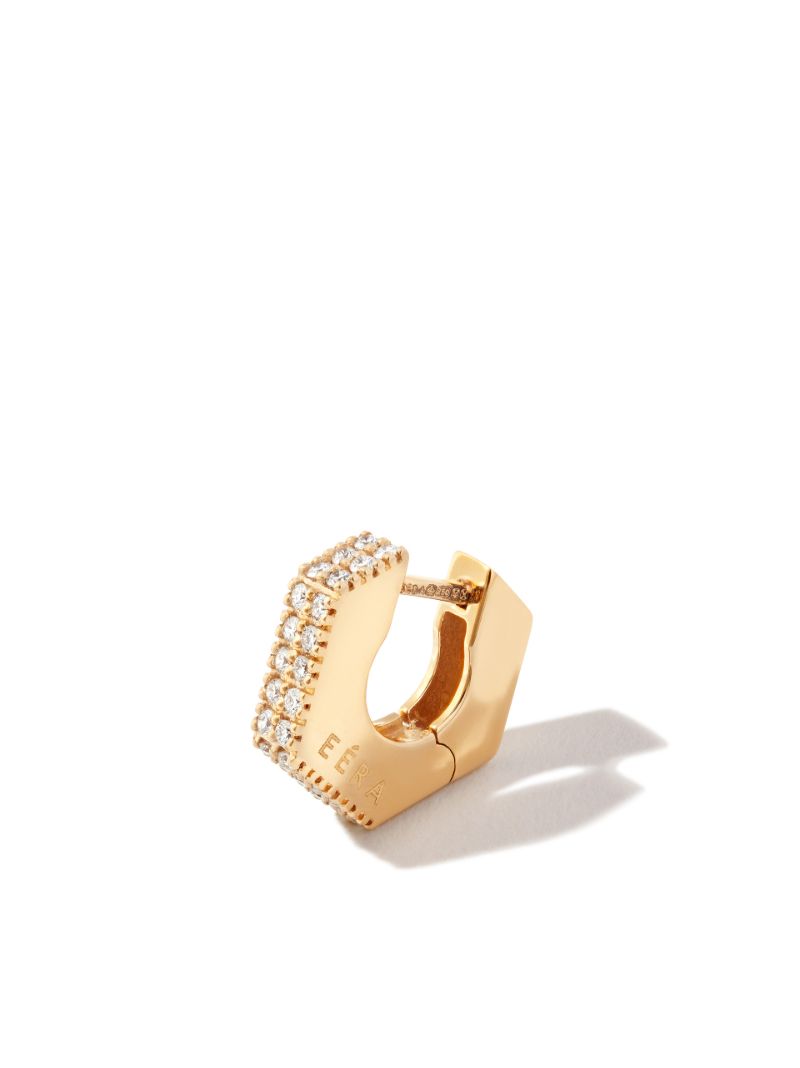 18k Yellow Gold Dado Mini Diamond Single Hoop Earring