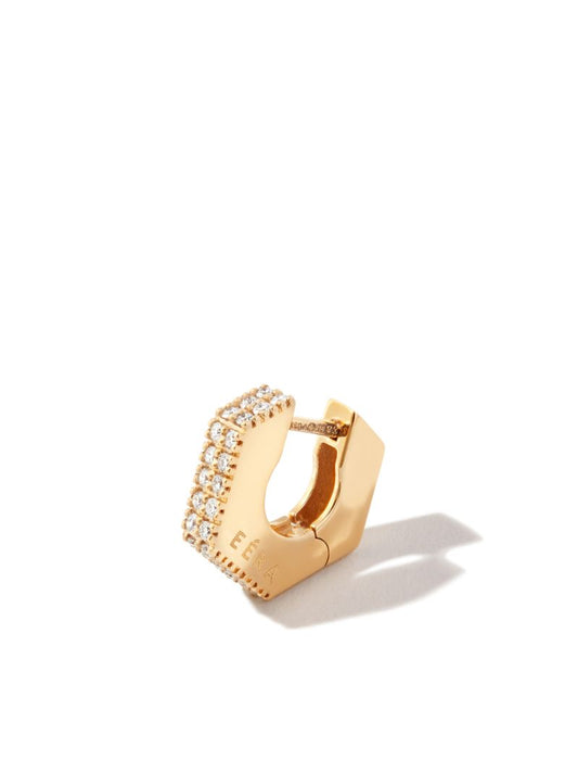 18k Yellow Gold Dado Mini Diamond Single Hoop Earring