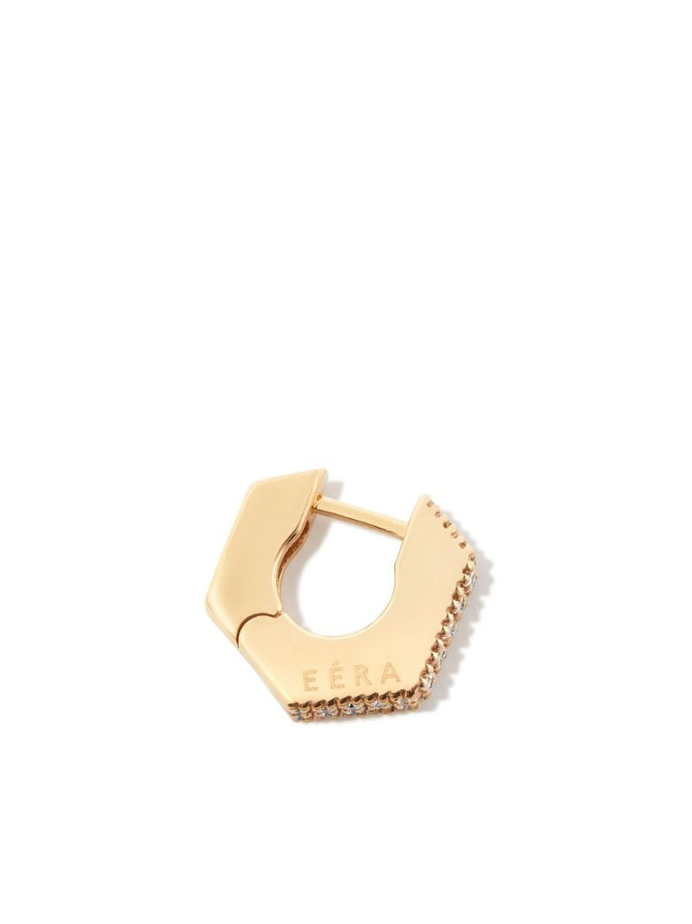 18k Yellow Gold Dado Mini Diamond Single Hoop Earring