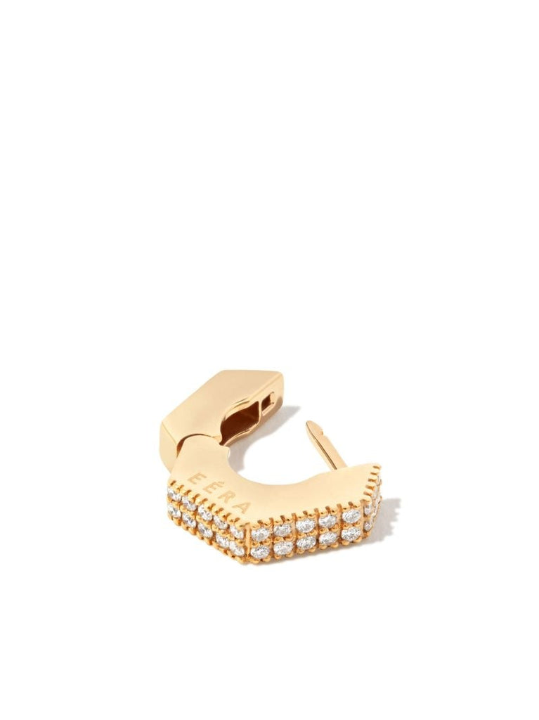 18k Yellow Gold Dado Mini Diamond Single Hoop Earring