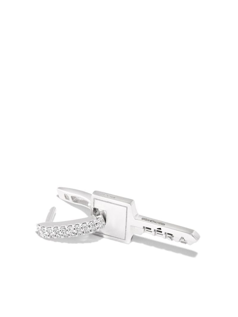 18k White Gold Key Small Diamond Single Drop Earring