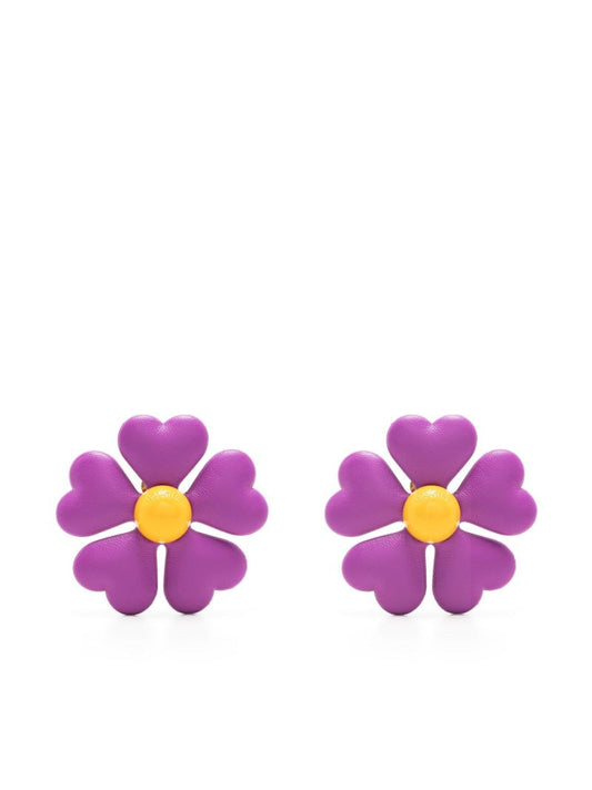 Gold-tone Flower Leather Earrings