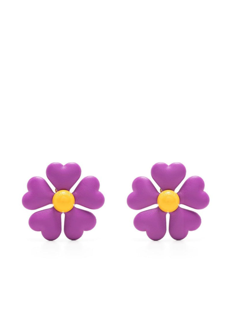 Gold-tone Flower Leather Earrings
