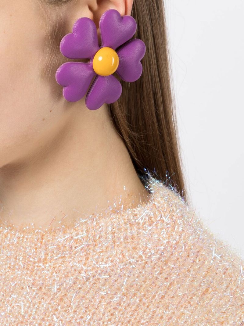 Gold-tone Flower Leather Earrings