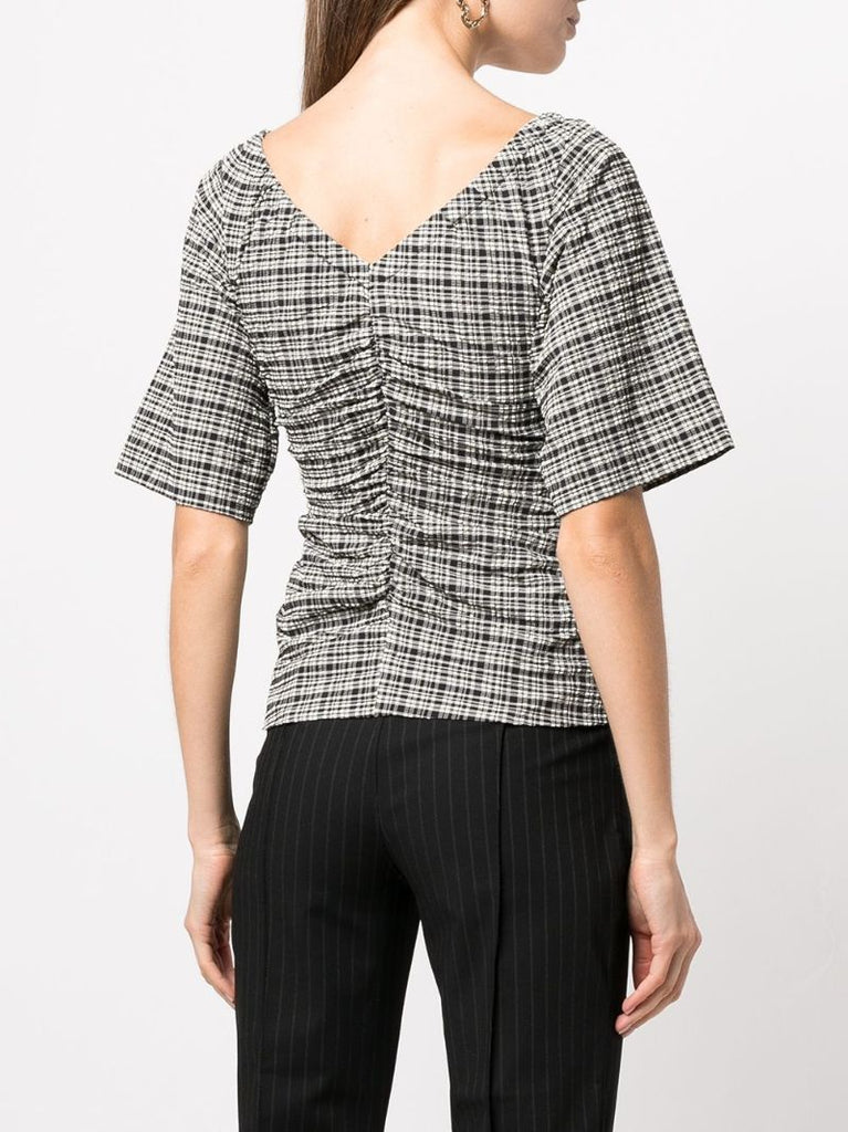 Black and White Check Print V-neck Top