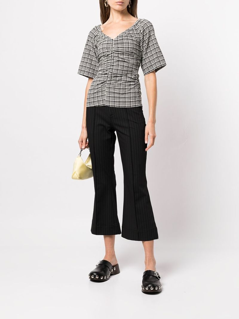 Black and White Check Print V-neck Top