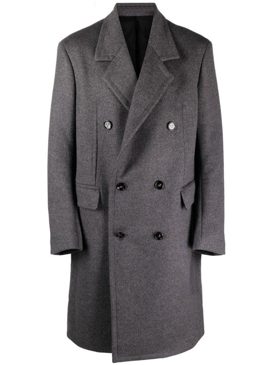 Grey Curved Sleeve Wool Coat