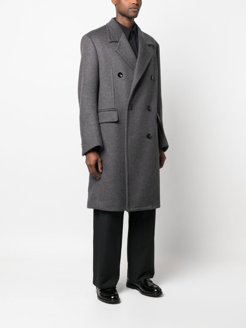 Grey Curved Sleeve Wool Coat