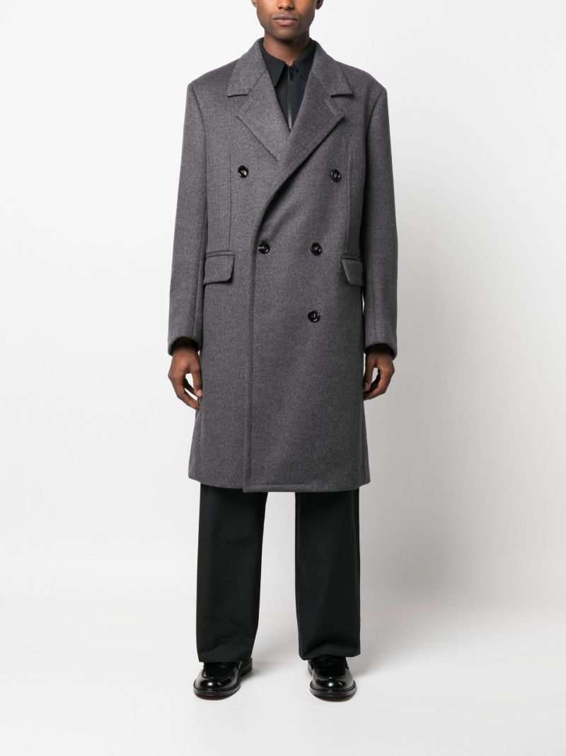 Grey Curved Sleeve Wool Coat