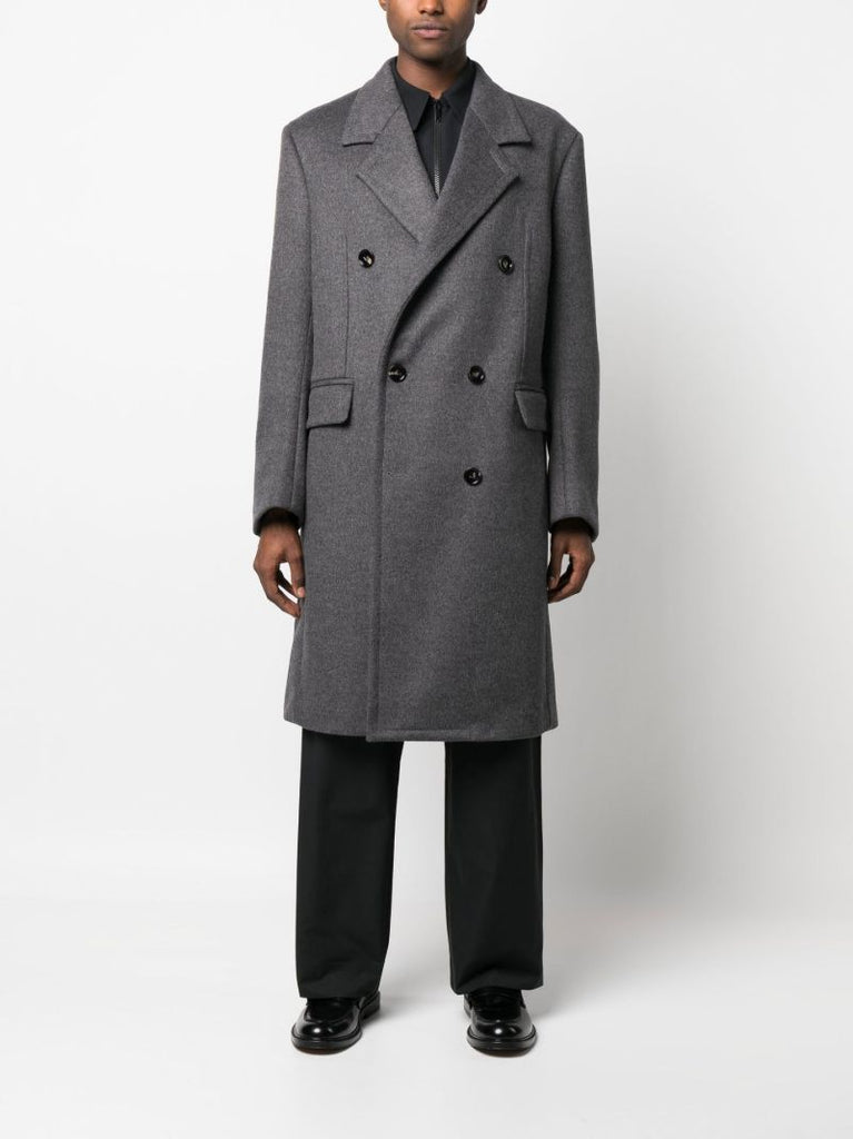 Grey Curved Sleeve Wool Coat