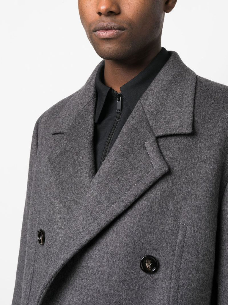 Grey Curved Sleeve Wool Coat