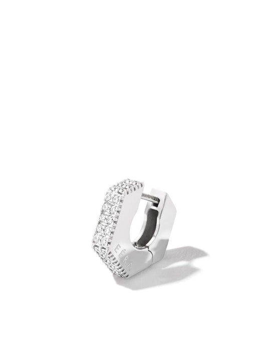 18k White Gold Dado Mini Diamond Single Hoop Earring