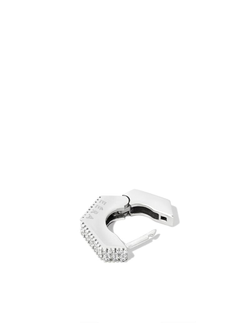 18k White Gold Dado Mini Diamond Single Hoop Earring