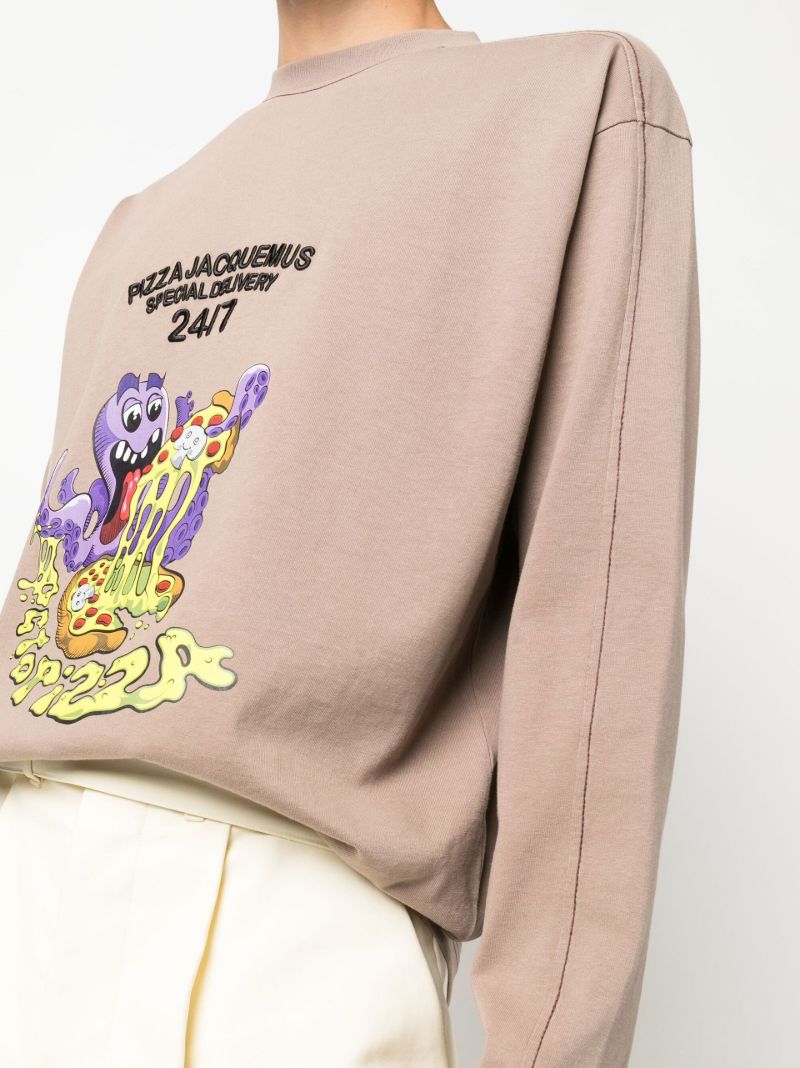 Brown Le T-shirt Octopizza Print Long Sleeve T-shirt
