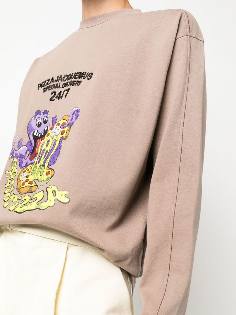 Brown Le T-shirt Octopizza Print Long Sleeve T-shirt