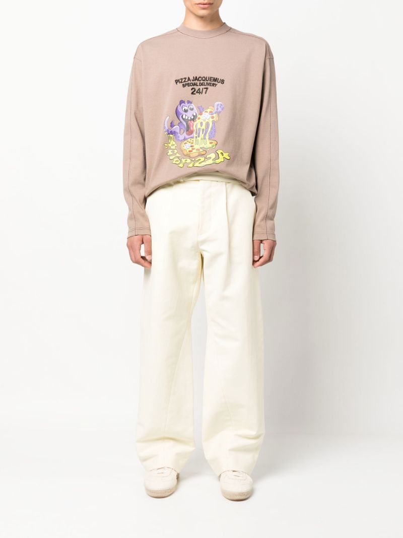 Brown Le T-shirt Octopizza Print Long Sleeve T-shirt