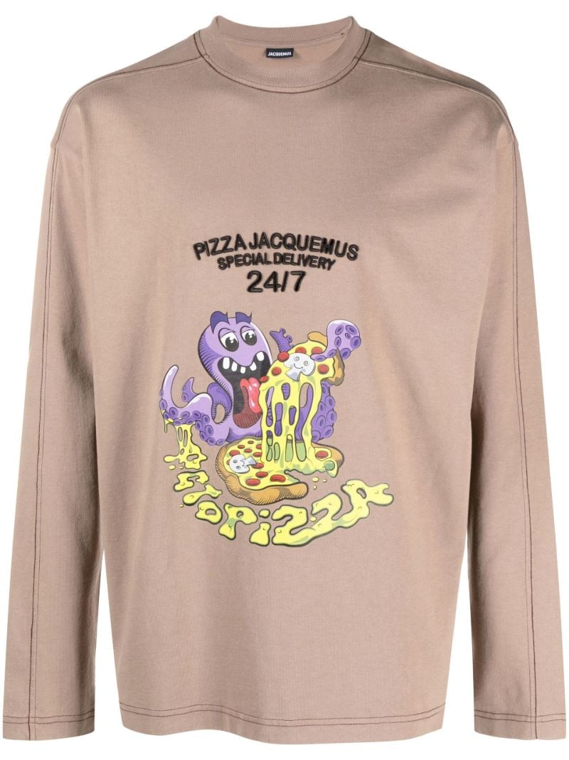 Brown Le T-shirt Octopizza Print Long Sleeve T-shirt