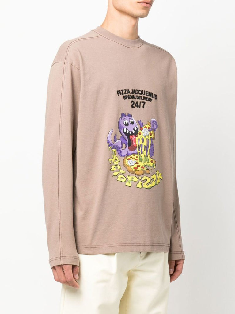 Brown Le T-shirt Octopizza Print Long Sleeve T-shirt