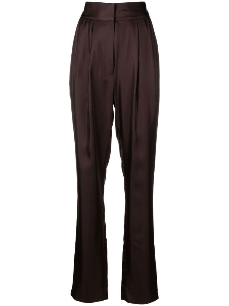 Brown Tapered-leg Silk Trousers