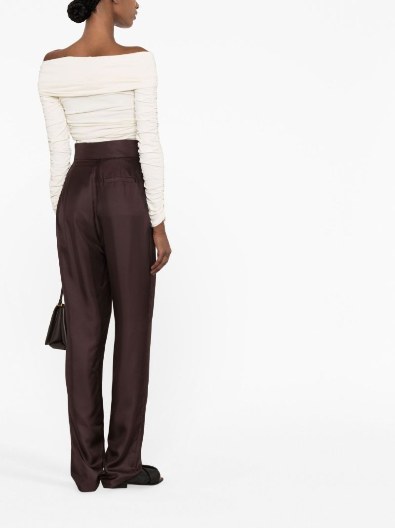 Brown Tapered-leg Silk Trousers
