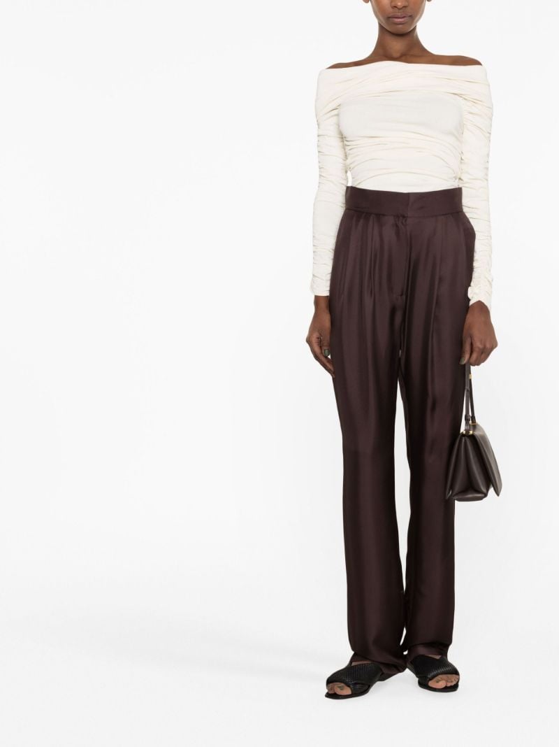 Brown Tapered-leg Silk Trousers