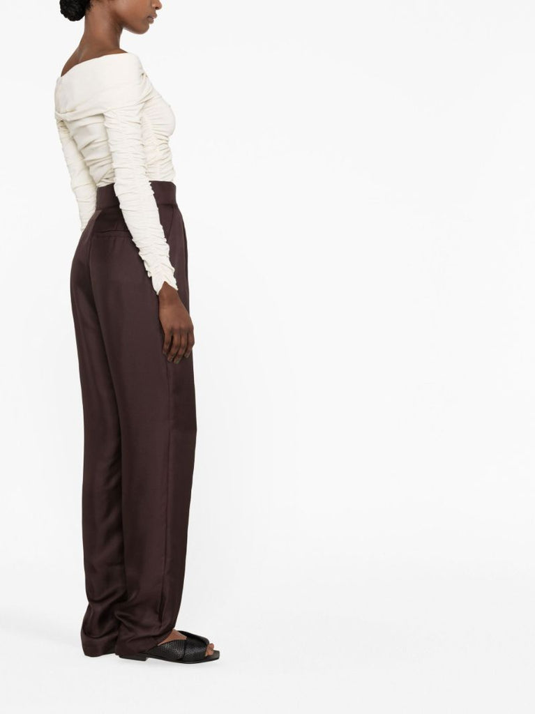 Brown Tapered-leg Silk Trousers