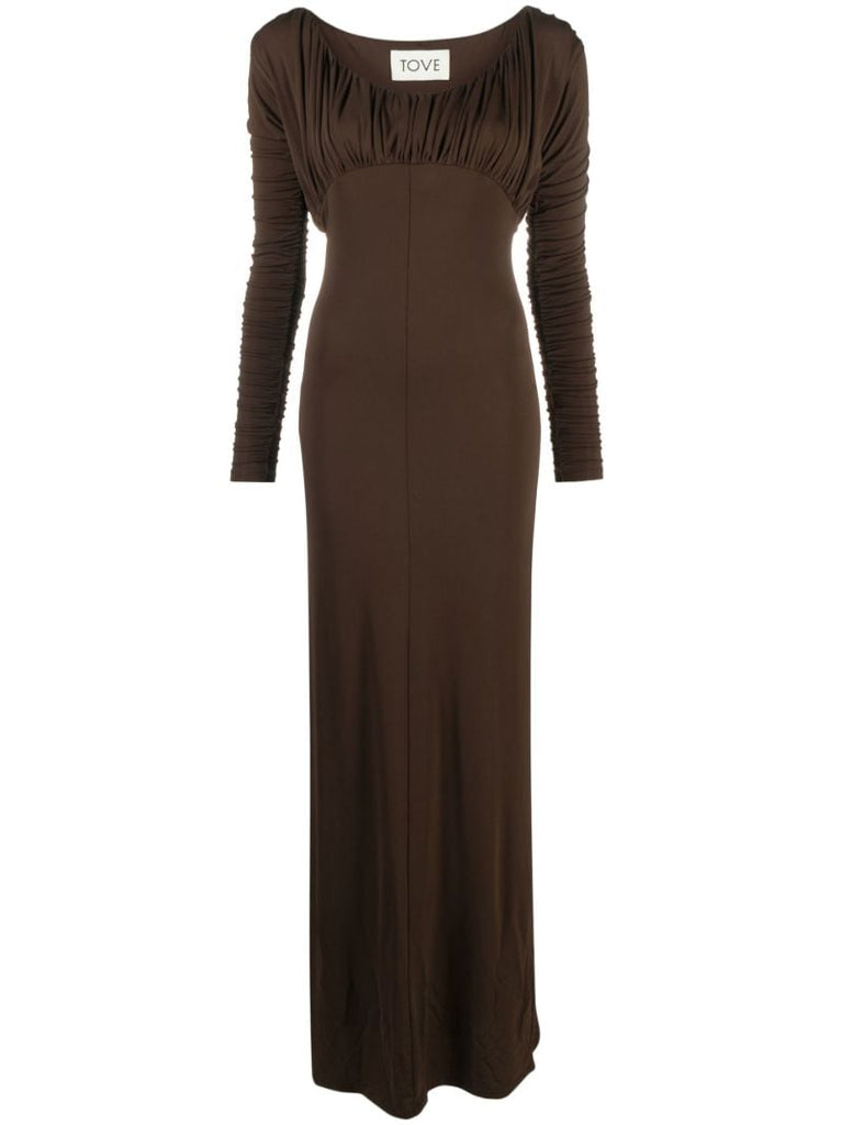 Brown Safia Ruched Maxi Dress