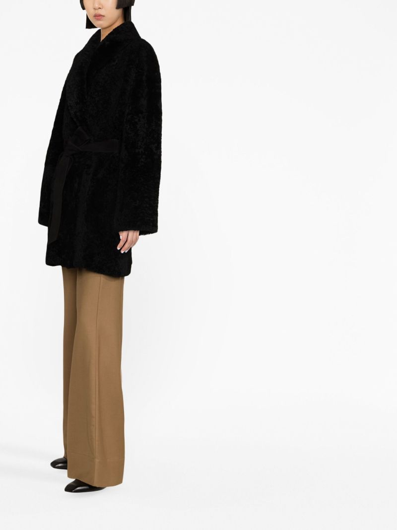 Black Vanessa Shearling Belted Coat